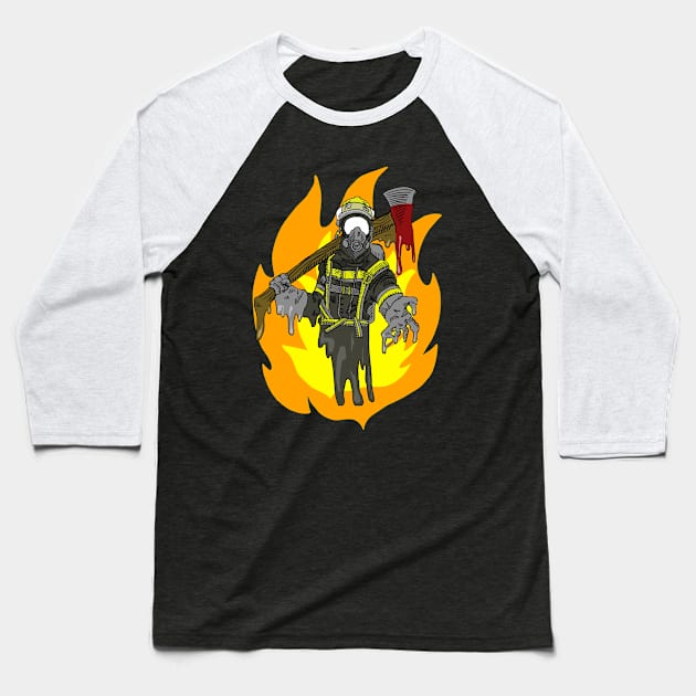 melting fireman Baseball T-Shirt by Wayward Prints